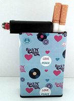 Cigarette Case Love Peace Music with Built On Lighter Holder Box