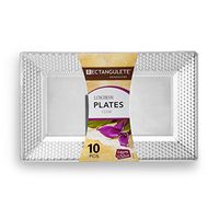 [20 Count - 13.5 Inch Plates] Rectangulete Hexagons Designer Tableware Heavyweight Plastic Clear Rectangle Dinner Plates With Designed Border, Party & Wedding, Event Disposable Dishes