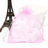 PH PandaHall 100Pcs 4x4.7 Inches Pink Organza Drawstring Pouches Jewelry Party Wedding Favor Gift Bags with Glitter Powder