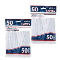 [100 White Knives] Plastimade Disposable Heavy Duty Plastic Cutlery,Great for Every Day Use, Home, Office, Party, Picnics, or Outdoor Events,