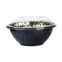 YuSheng Plastic Disposable Salad Bowls,160 Ounce-12 Pack,Portable size Storage Containers with Eco-Friendly Dome Lids and Convenient to Use for Restaurant or Party Take Home Boxes,Black