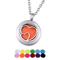 QX Essential Oil Diffuser Necklace Stainless Steel Double Heart Aromatherapy Locket Pendant Jewelry Teen Girls Gifts - Round 20mm