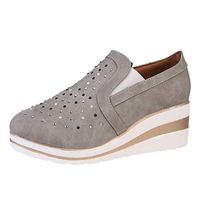 Kauneus Womens Rhinestone Wedges Platform Shoes Ladies Breathable Comfy Daily Walking Shoes Plus Size Casual Shoes Gray