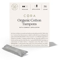 Cora Organic Cotton Tampons with BPA-Free Plastic Compact Applicator - Chlorine & Toxin Free - Regular (36 Count)