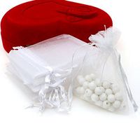 Akstore 100Pcs 2.8"x3.6"(7x9cm) Sheer Drawstring Organza Jewelry Pouches Wedding Party Christmas Favor Gift Bags (White)