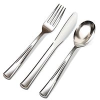 300 Silver Plastic Cutlery Premium Quality Disposable Silverware Polished, 100 Forks, 100 Knives & 100 Spoons, Heavy Duty Flatware Utensils for Parties, Weddings, and Catering