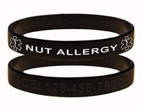 Custom Nut Allergy ID Bracelet Wristbands - 2 Pack - Black - 6 Inches - Toddler