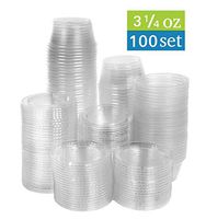 TashiBox 3 oz Disposable Portion Cups Souffle Cups With Lids, Set of 100, Jello shot cups, Souffle cups, Sampling cups, Condiment Containers