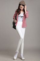 H.coosy practical;cozy Autumn and winter Europe and the United States large size plus velvet PU color leather pants high waist tight leggings pants white S