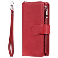 iPhone XI Max iPhone 11 Max Anti Fall Zipper&Chain Pure red Flip Case Leather Cover Extra-Protective Business Kickstand Card Holders Mobile Phone Cover