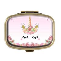 Cecillia Pink Unicorn Pill Box Decorative Boxes Bronze Rectangular Pill Case Medicine Tablet Holder Wallet Organizer Case for Pocket or Purse