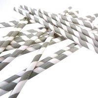 Bella Cupcake Couture Paper Straw, Grey/White Stripes Pack of 24