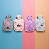 SUWIN Fashion Cartoon Flamingo Plush Hot Water Bottle Four-Piece, Winter Water-Filled Explosion-Proof Hand Warmers, Suitable for Girls and Students