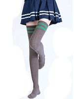 Jelinda Over Knee Stockings Thigh High Striped Cotton Socks Knit Crochet Women's Over-Knee Cotton Socks Stripe (Gray)