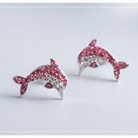 1 pair Lovely Fashion Women Silver Earring Stud Earrings Animal Design Dolphins Shape Accessory Jewerly Stylish Womens Novelty Girls Bangle Charms Party