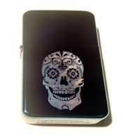 Vector KGM Thunderbird Custom Lighter - Sugar Skull Tattoo Logo Blue Sparkle ICE Hi Polish Chrome Rare!