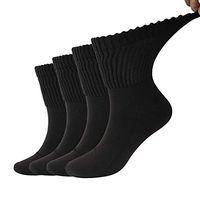 Dsource Diabetic Crew Socks for Men Women Thick Foot Cushion X Large Loose Fit Health Socks 4 Pairs Brown Quarter XXL/XXXL