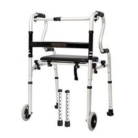 HLO Folding Walker,Folding Walker Four-Legged Cane with Wheeled Walker - with PP seat
