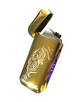 Vizliter Electronic Dual Arc Plasma Lighter, Rechargeable, Flameless, Elegant Slick Design, Windproof and Splashproof Gold Tribal Tiger