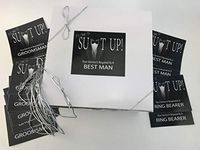 Groomsmen Proposal Gift Boxes Set of 10 Empty 8x8x3.5 Boxes with 14 Labels to Ask 10 Groomsmen, 2 Best Men and 2 Ring Bearers with 10 Silver String Loops. (White)