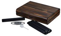 Visol Jerrod Exotic Ebony Cigar Humidor Gift Set with Free Laser Engraved Metal Plate (Text)