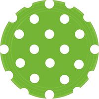 amscan Dots Disposable Round Paper Plates Dishware (8 Piece), 7", Kiwi/White