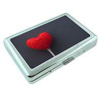 Red Heart Em1 Hip Silver Cigarette Case Id Holder Metal Wallet 4" X 2.75" RFID Protection