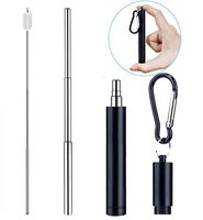 Telescopic Reusable Rainbow Straws - Portable Stainless Steel Metal Drinking Straw with Red Travel Case & Cleaning Brush (Black case- silver straw)