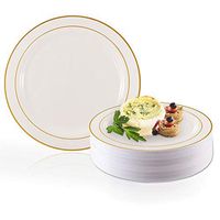 Elegant Disposable Plastic Dinner Plates 120 Pcs - 10.25" Heavy Duty Fancy White with Gold Trim Dinner Plates - Reusable Bulk Party Supplies For Wedding, Easter, Thanksgiving, Birthday & All Occasions