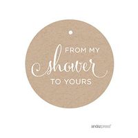 Andaz Press Baby and Bridal Wedding Shower Round Circle Party Favor Gift Tags, from My Shower to Yours, Kraft Brown, 24-Pack
