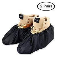 LINKEASE Reusable Boot & Shoe Covers Water Resistant Non Skid and Washable for Real Estate Contractors to Keep Floors Carpets Footwear and Rooms Clean-Black (2 Pairs)