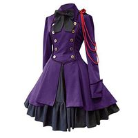 Crazyfashion Women Vintage Gothic Court Square Collar Bow Princess Dress Ruffle Purple