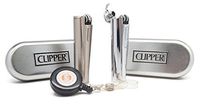 Clipper Metal, Flip Top"Gasoline" Cigarette Lighter with 2 RPD Lighter Leashes - 1 Shiny Chrome 1 Brushed Chrome