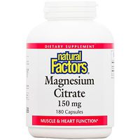 Natural Factors, Magnesium Citrate 150 mg, Supports Healthy Heart  and Muscle Function, 180 capsules (180 servings)
