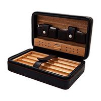 Smoking Set/Cigar Humidors Travel Portable Cigarette Case with Cigar Cutter and Humidifier Cedar Wood Lined Leather Can Accommodate 4 Cigar Men's Gift Boxes Black Leather Case Brown