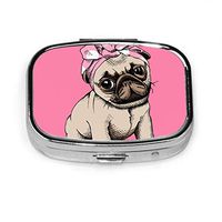 Small Pill Box Puppy Pug Headband On Pink Cute Pill Case Daily Pill Portable for Pocket Purse Briefcase Travel Pills Box Medicine Storage Container