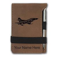 Mini Notepad, Fighter Jet 1, Personalized Engraving Included (Dark Brown)