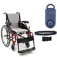 Karman S-Ergo 115 Ultra Lightweight Ergonomic Wheelchair | Seat Size 18" X 17" | Swing Away Footrest | Quick Release Wheels in Red & Free 130 dB Matte Blue Safety Alarm! + Black Belt!