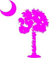 Just For Fun Pink - 5 x 4.25 Palm Tree Moon South Carolina Palmetto Vinyl Die Cut Decal Bumper Sticker, Windows, Cars, Trucks, laptops, etc