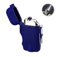 Dual Arc Lighter Rechargeable Flameless Waterproof Windproof USB Plasma Mini Double Electric Lighter with Flashlight Double for Cigar Candle Cigarette Pipe (Blue)