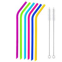 Regular Size Reusable Silicone Straws for 20 and 30 oz Yeti/Rtic Tumbler- Extra Long Flexible Curved Drinking Straws with Cleaning Brushes Bundle 6 Pack- Reduce Plastic Pollution