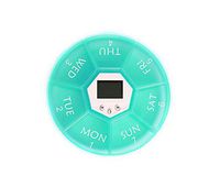 Vandidewood 7-Day Digital Medication Reminder Organizer with 4 Groups Alarm Clocks for Seniors 7 Compartments Individual Cover Night Light Weekly Pills Box (Blue) (Green)