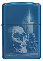 Zippo High Polish Blue Skull Design Pocket Lighter
