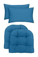 RSH Décor Indoor/Outdoor - 2 U-Shape Large Wicker Chair Cushions & Bonus Lumbar/Throw Pillows (2 (21" x 21") Cushions & 2 (20" x 12") Pillows, Solid Pool Blue Fabric)