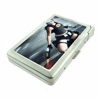 Cosplay Pin Up Girls Costume Dress Up D5 Cigarette Case Lighter Smoking King Size Cigarettes Silver Metal Wallet 4" X 2.75" RFID Protection
