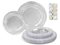 " OCCASIONS" 240 Plates Pack,(120 Guests) Extra Heavyweight Vintage Wedding Disposable/Reusable Plastic Plates 120. x 11'' Dinner+120 x 8.25'' Salad/Dessert Plate (Chateau Clear)