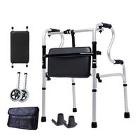 Walkers Artificial Leather Seat Plate Aluminum Alloy Double Handrails for The Elderly Disabled Walking Auxiliary Bath with Wheels Four-Legged Stick 46cm52cm74cm MUMUJIN