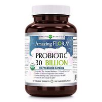 Amazing Flora - USDA Certified Organic Probiotic - 60 Organic Tablets - Restores The Natural Balance of Good Bacteria - Helps to Relieve Digestive Discomfort & Promotes Immune Health (30 Billion (10 Strains))