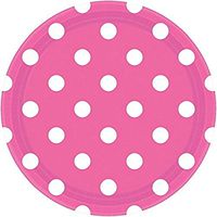Amscan 551537.103 Tableware Collection, Dots Round Plates Party Supplies, 9", Bright Pink