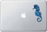 Yadda-Yadda Design Co. Seahorse Stained Glass Style Vinyl Decal for Laptop | MacBook | Trackpad | Tablet - Copyright 2016 (2" w x 5" h)(Color Choices) (Face Left, Blue)